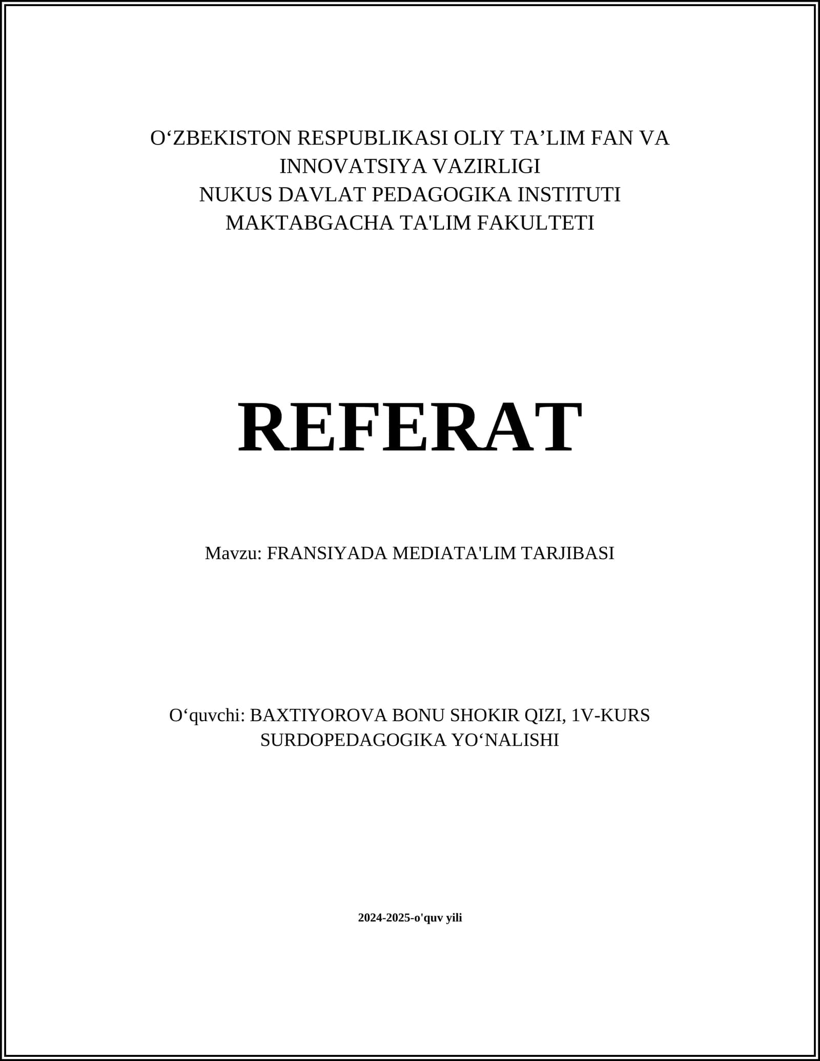 FRANSIYADA MEDIATA'LIM TARJIBASI