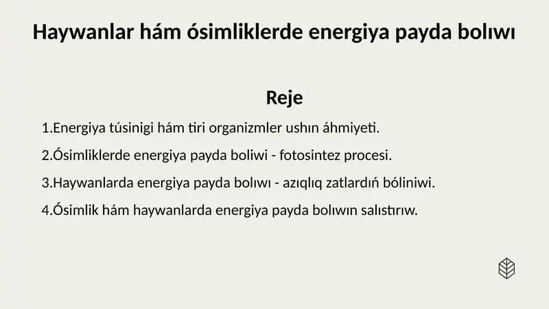 Haywanlar ham osimliklerde energiya payda boliwi