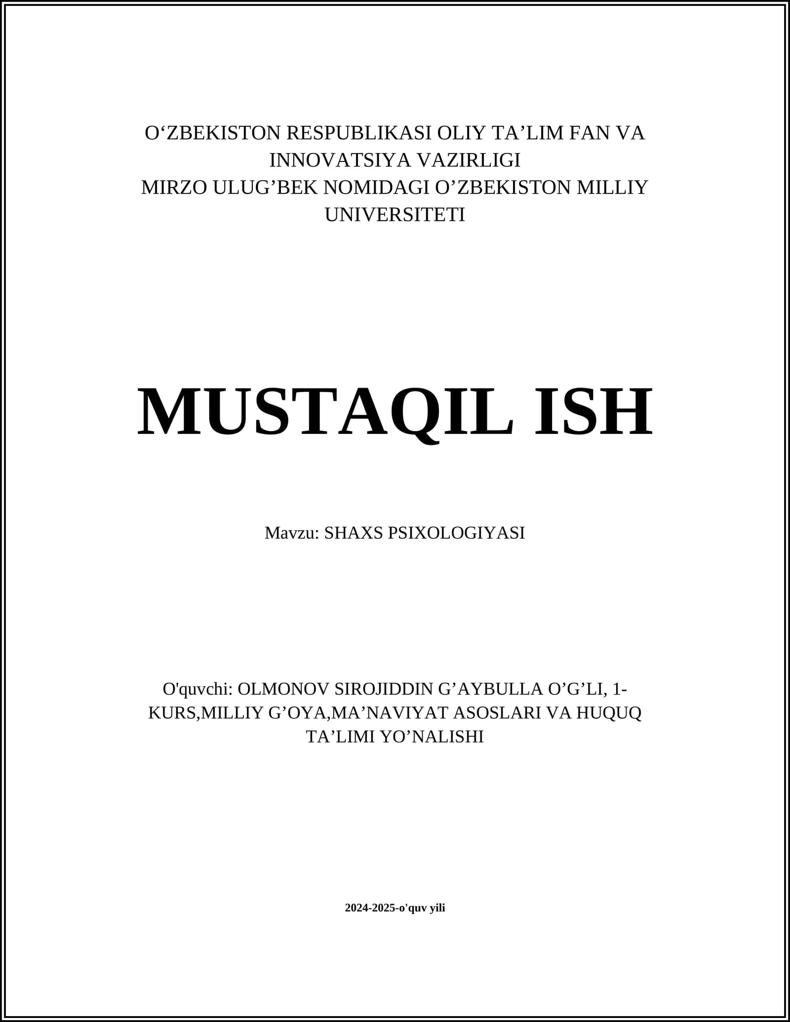 SHAXS PSIXOLOGIYASI