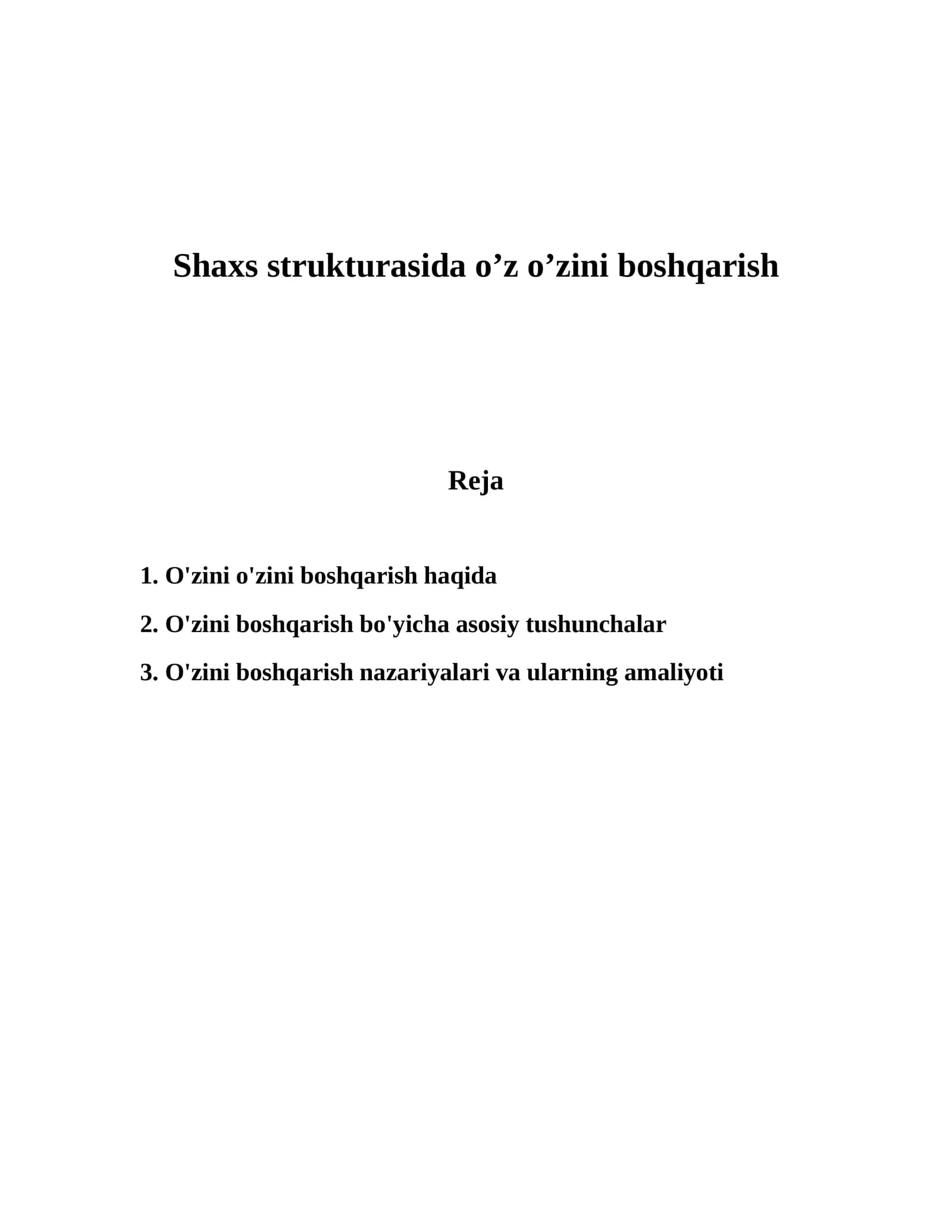 O'zini o'zini boshqarish