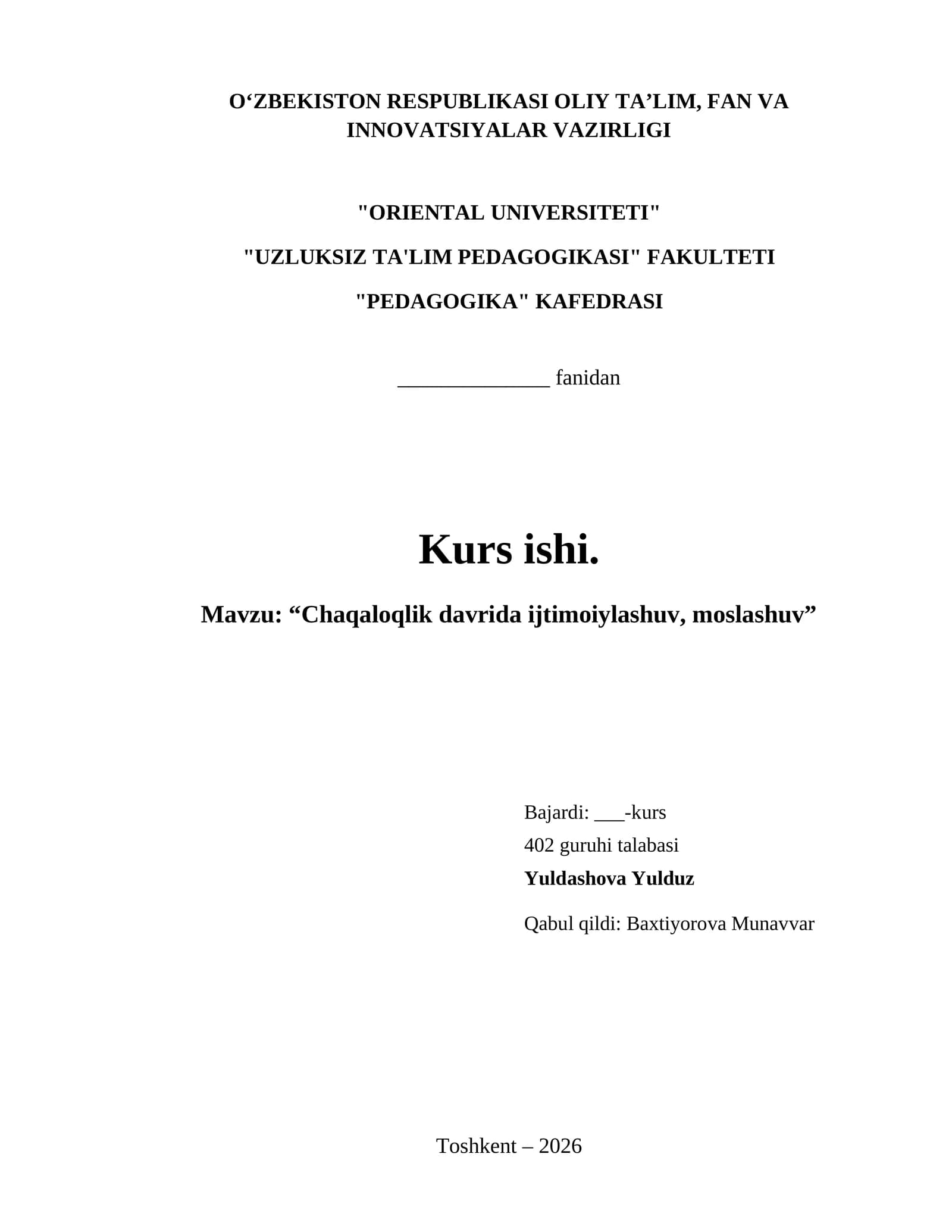 “Chaqaloqlik davrida ijtimoiylashuv, moslashuv”