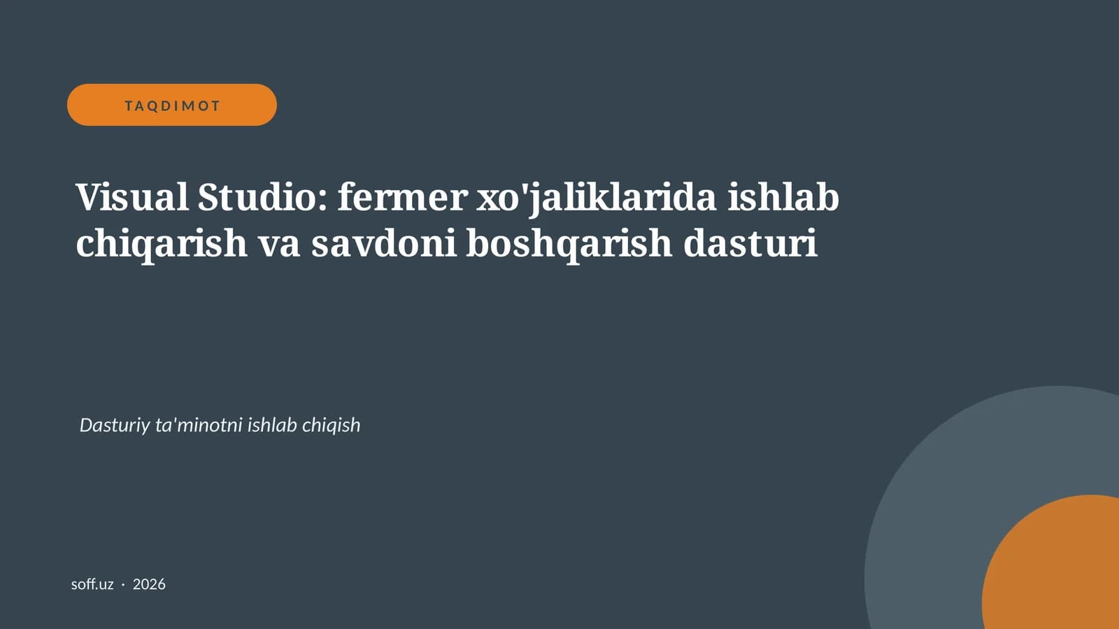 Visual Studio: ```fermer xo'jaliklarida ishlab chiqarish va savdoni boshqarish dasturi```