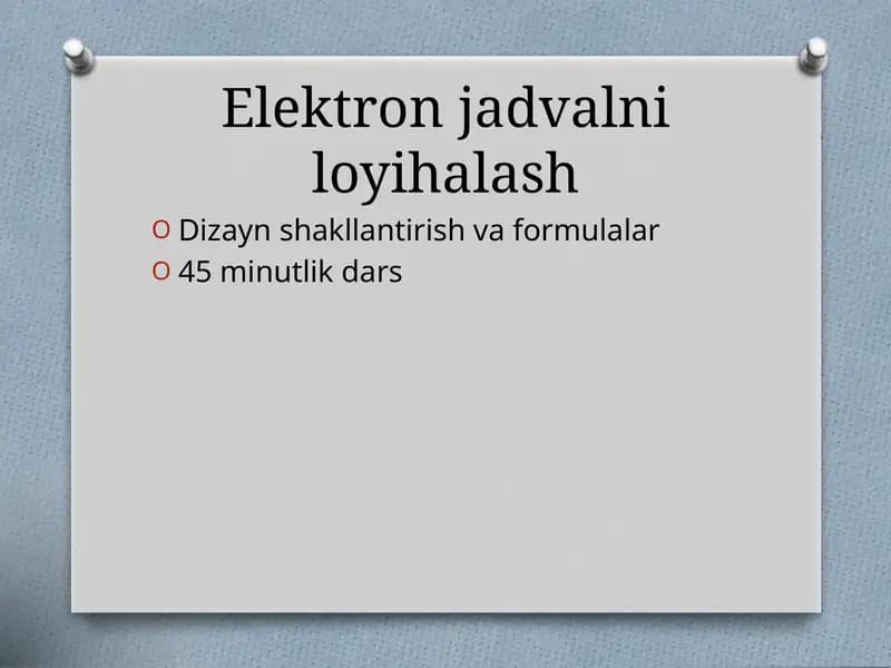 Elektron jadvalni loyihalash