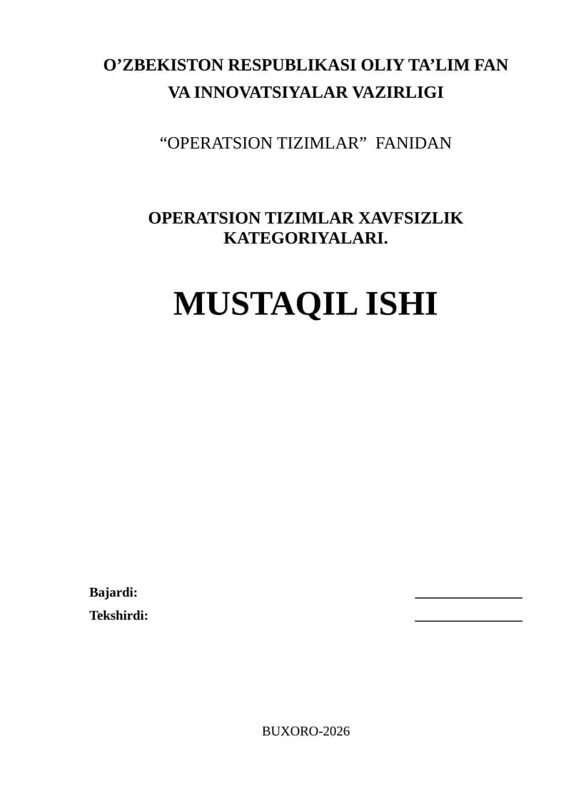 Operatsion tizimlar xavfsizlik kategoriyalari