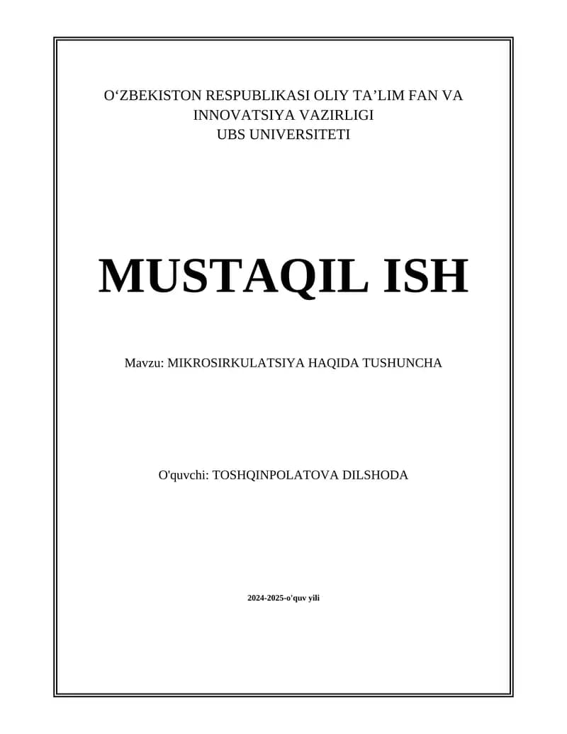 MIKROSIRKULATSIYA HAQIDA TUSHUNCHA