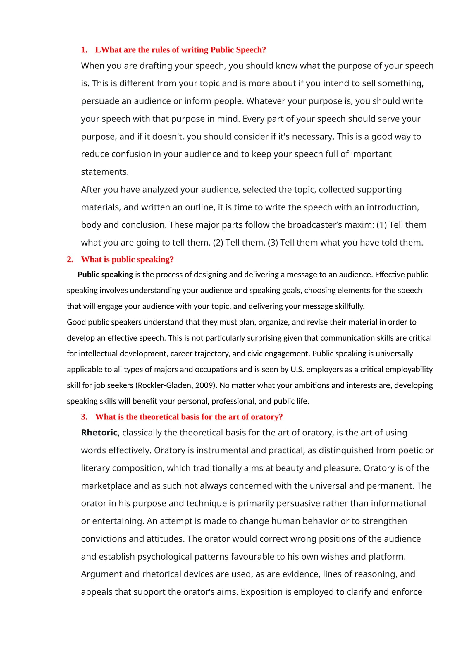 Public Speaking Rules