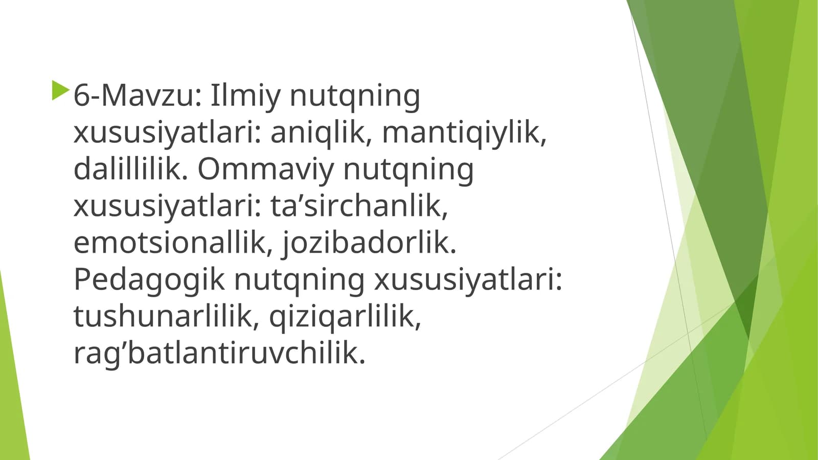 Ilmiy Nutqning Xususiyatlari