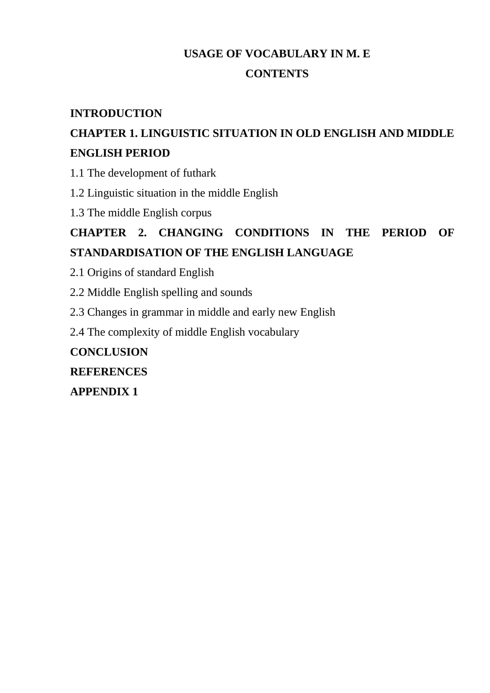 Usage of vocabulary in M. E