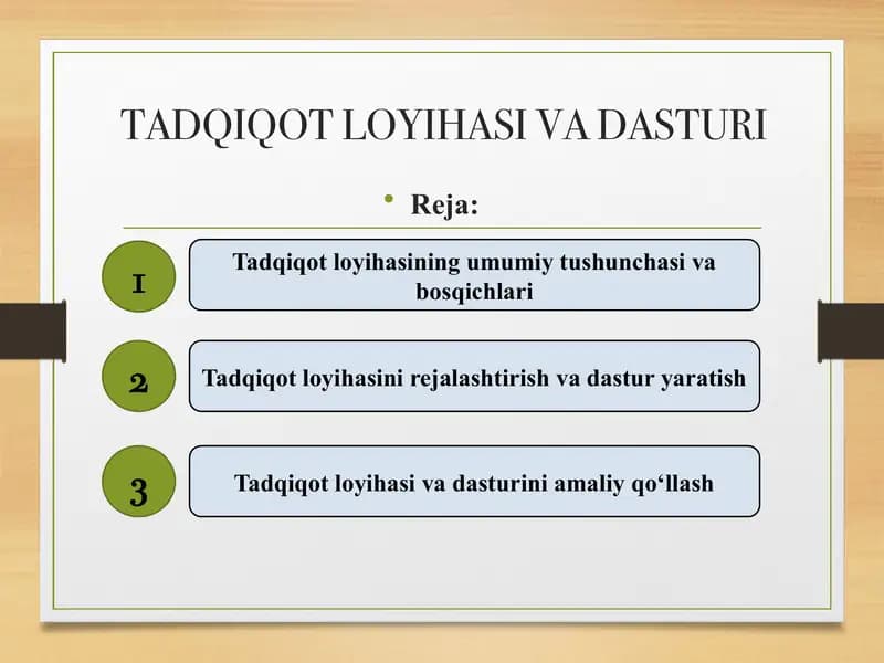 Tadqiqot loyihasi va dasturi