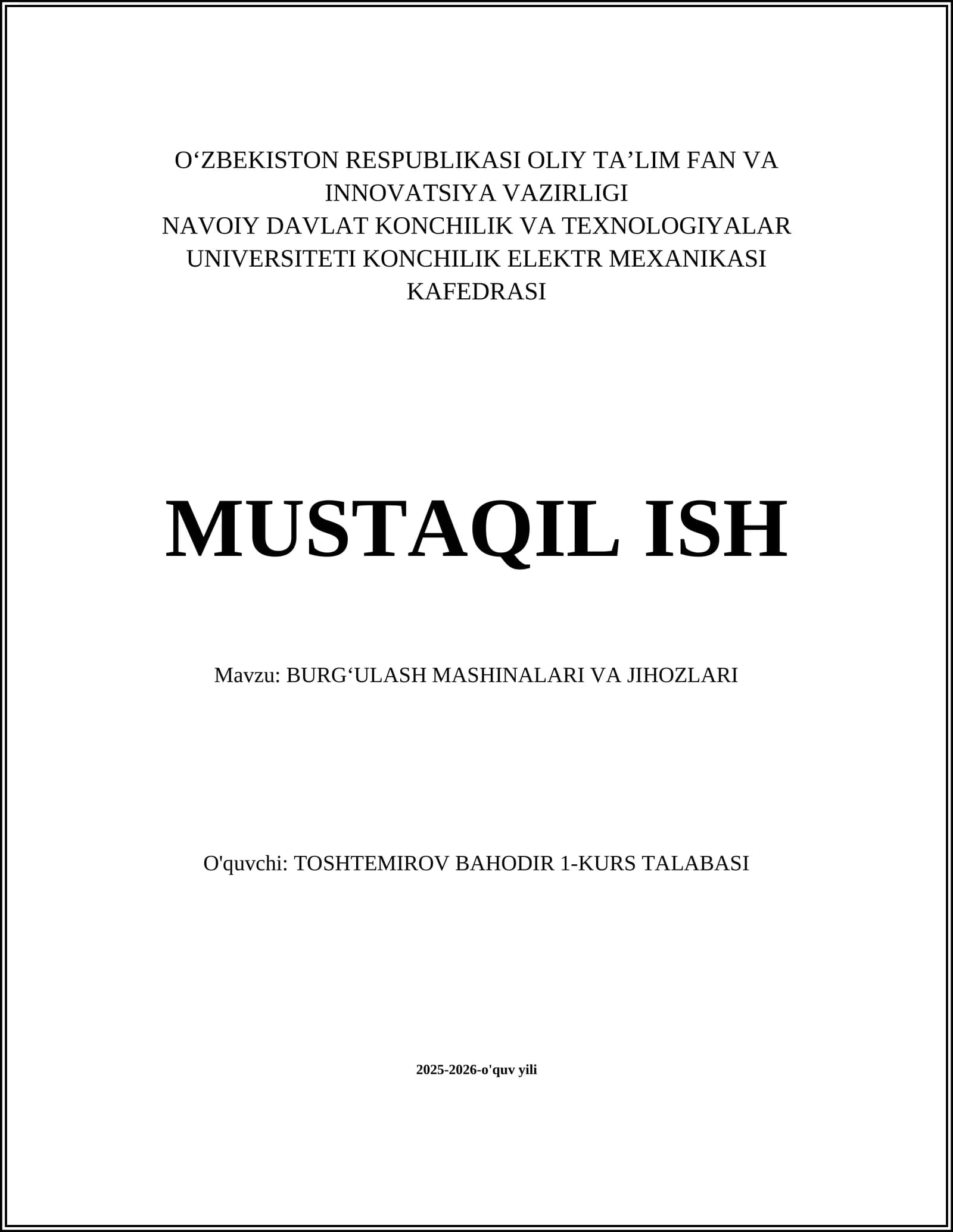 BURGʻULASH MASHINALARI VA JIHOZLARI