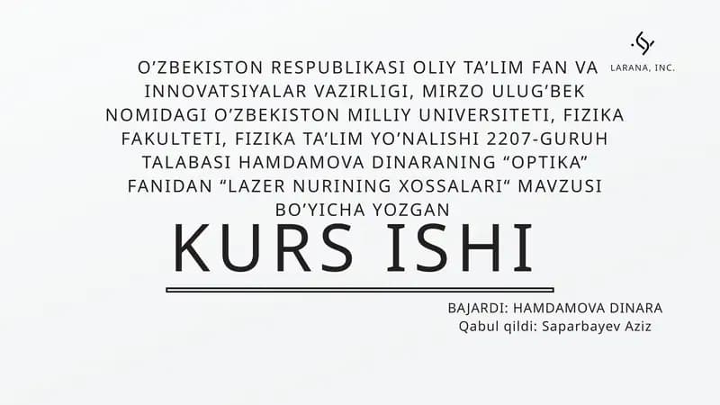 "LAZER NURINING XOSSALARI“