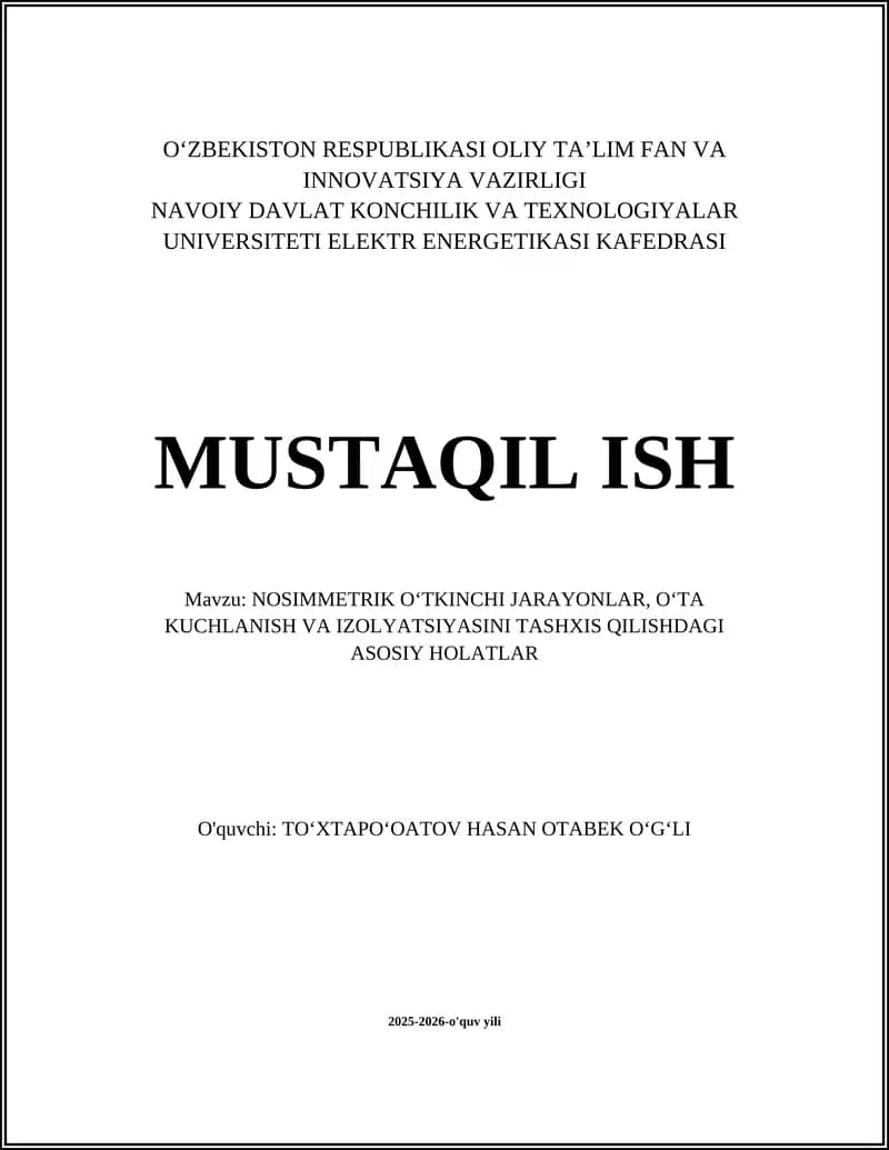 Nosimmetrik Oʻtkinchi Jarayonlar