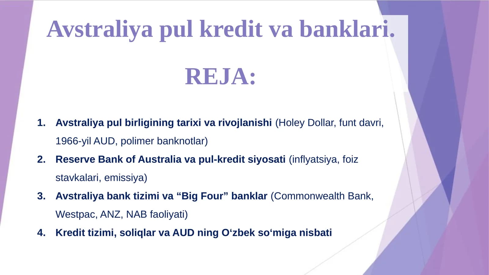 Avstraliya pul kredit va banklari.
