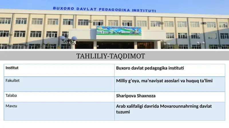 Arab xalifaligi davrida Movarounnahrning davlat tuzumi