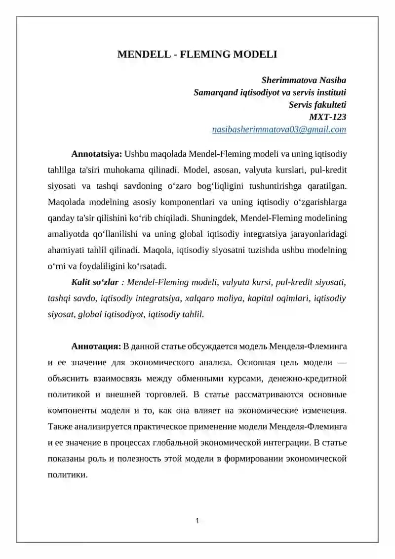 MENDELL - FLEMING MODELI