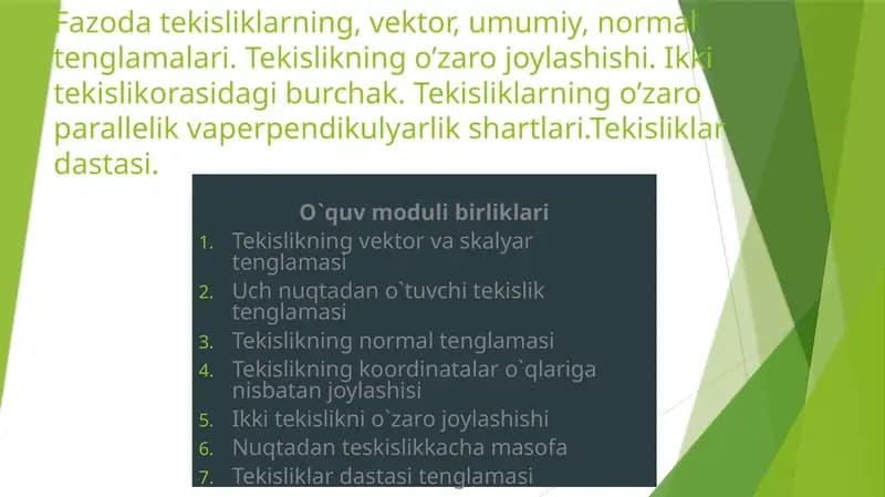 Fazodatekisliklarning,vektor,umumiy, normaltenglamalari