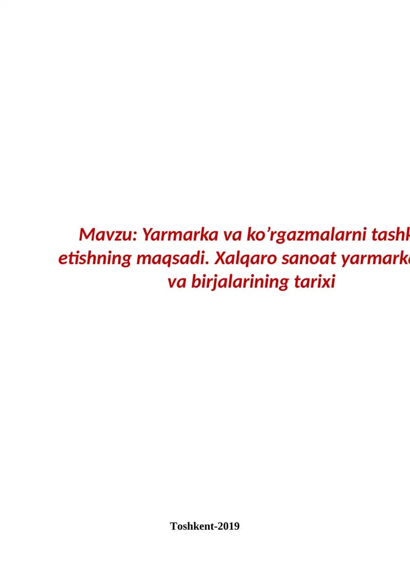 Yarmarka va ko’rgazmalar