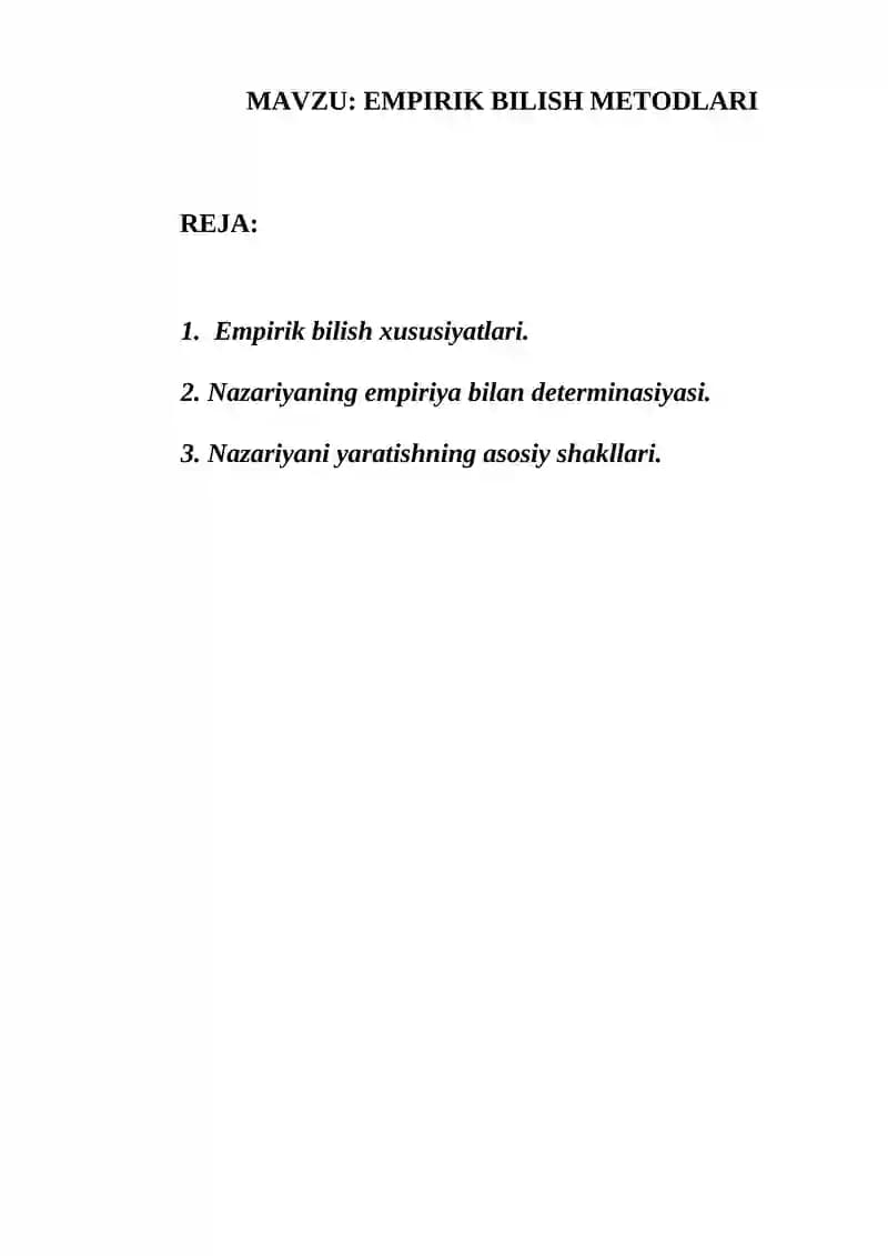 EMPIRIK BILISH METODLARI