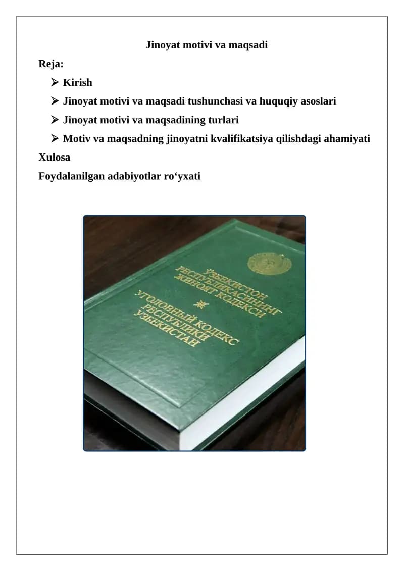 Jinoyat motivi va maqsadi