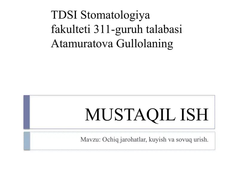 Ochiq jarohatlar, kuyish va sovuq urish