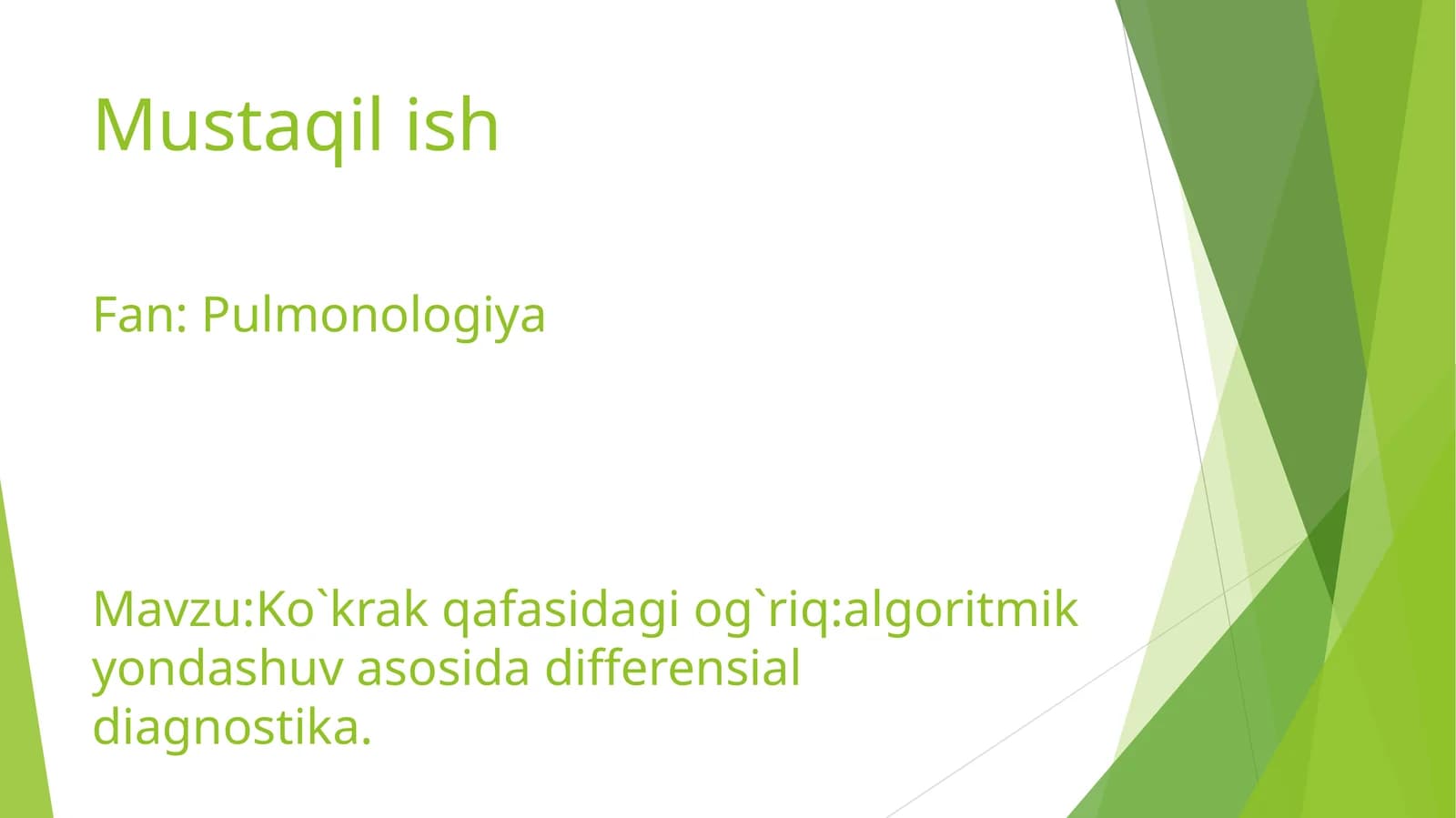 Pulmonologiya: Ko`krak qafasidagi og`riq