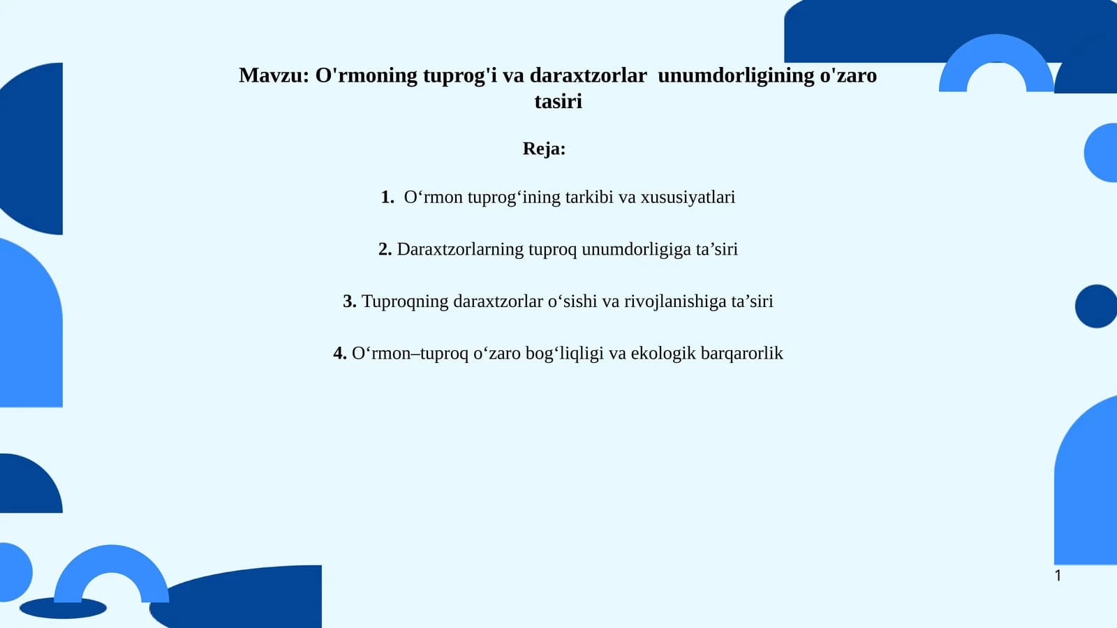 O'rmoning tuprog'i va daraxtzorlar unumdorligining o'zaro tasiri