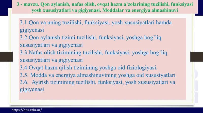 Qon, nafas olish, ovqat hazm a’zolari