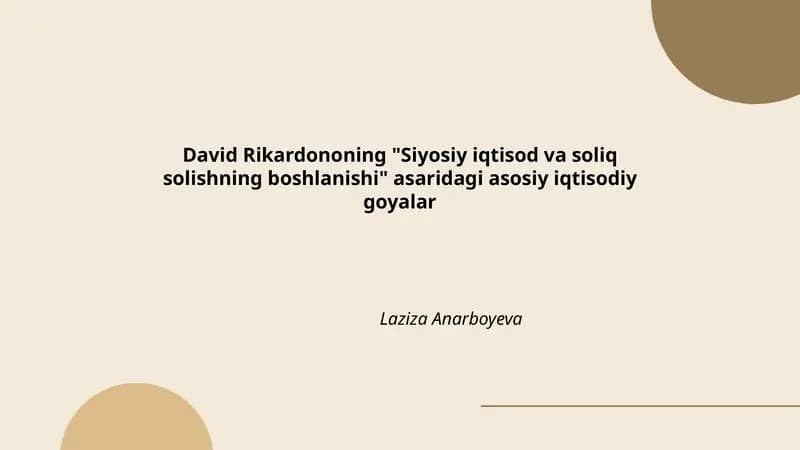 Siyosiy iqtisod va soliq solishning boshlanishi