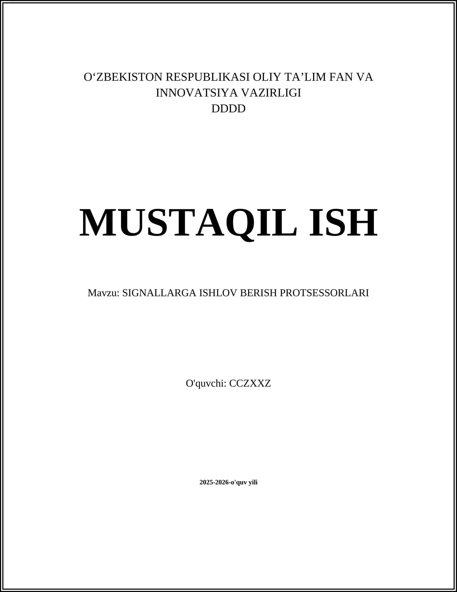 SIGNALLARGA ISHLOV BERISH PROTSESSORLARI
