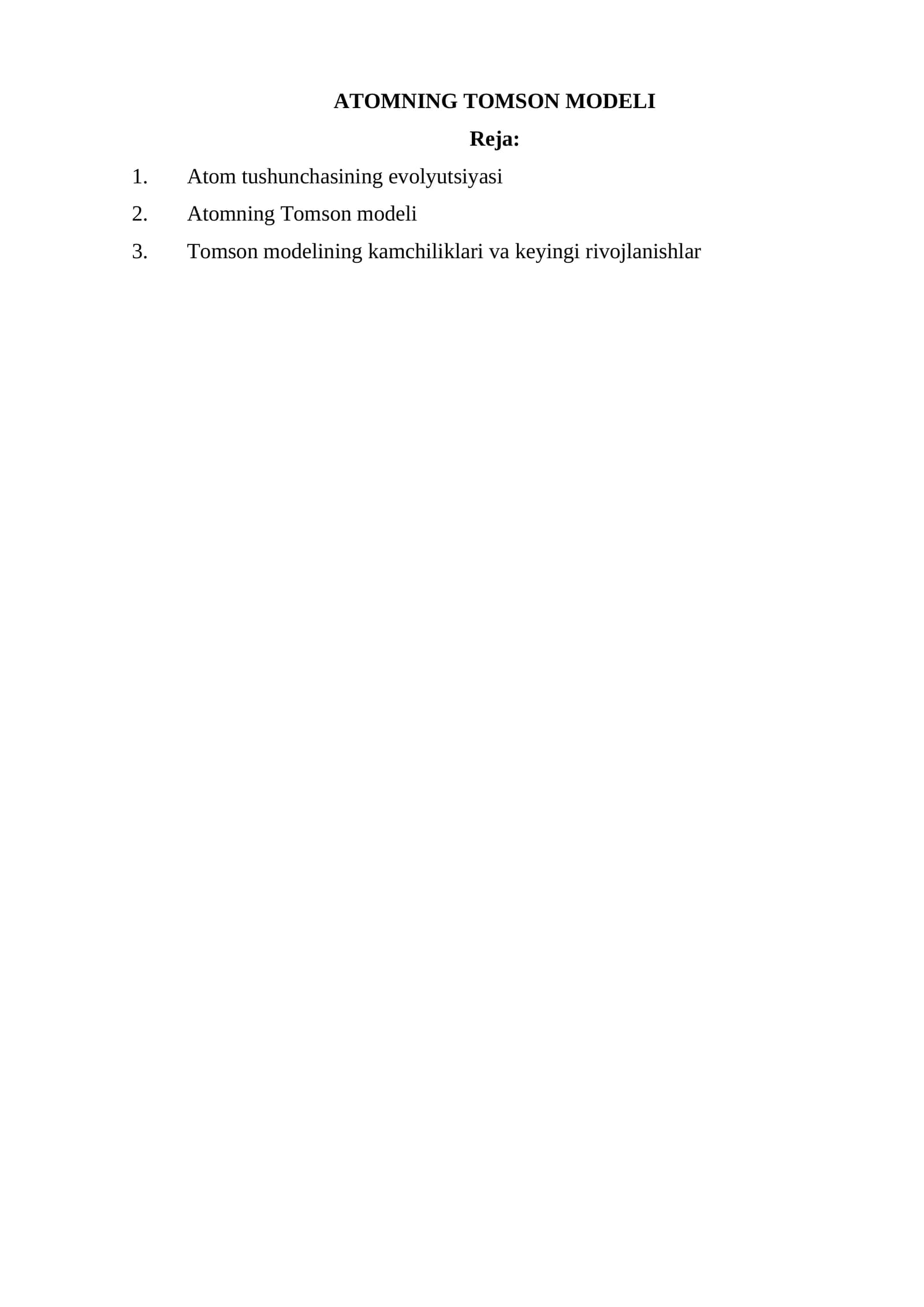ATOMNING TOMSON MODELI