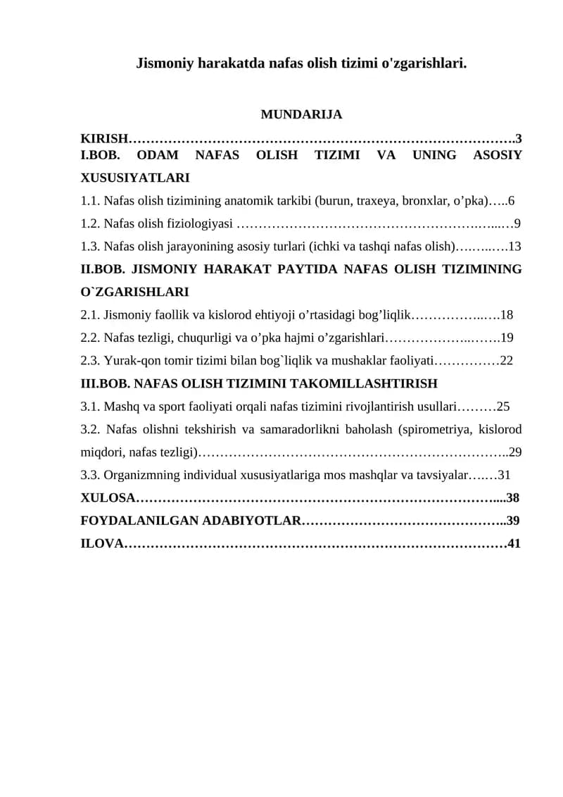 Jismoniy harakatda nafas olish tizimi o'zgarishlari