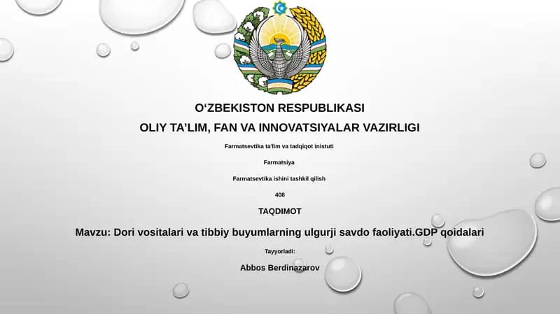 Dori vositalari va tibbiy buyumlarning ulgurji savdo faoliyati.GDP qoidalari