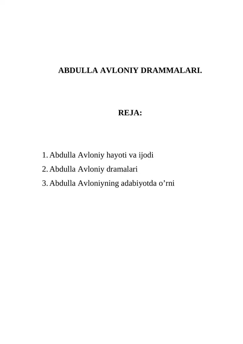 ABDULLA AVLONIY DRAMMALARI