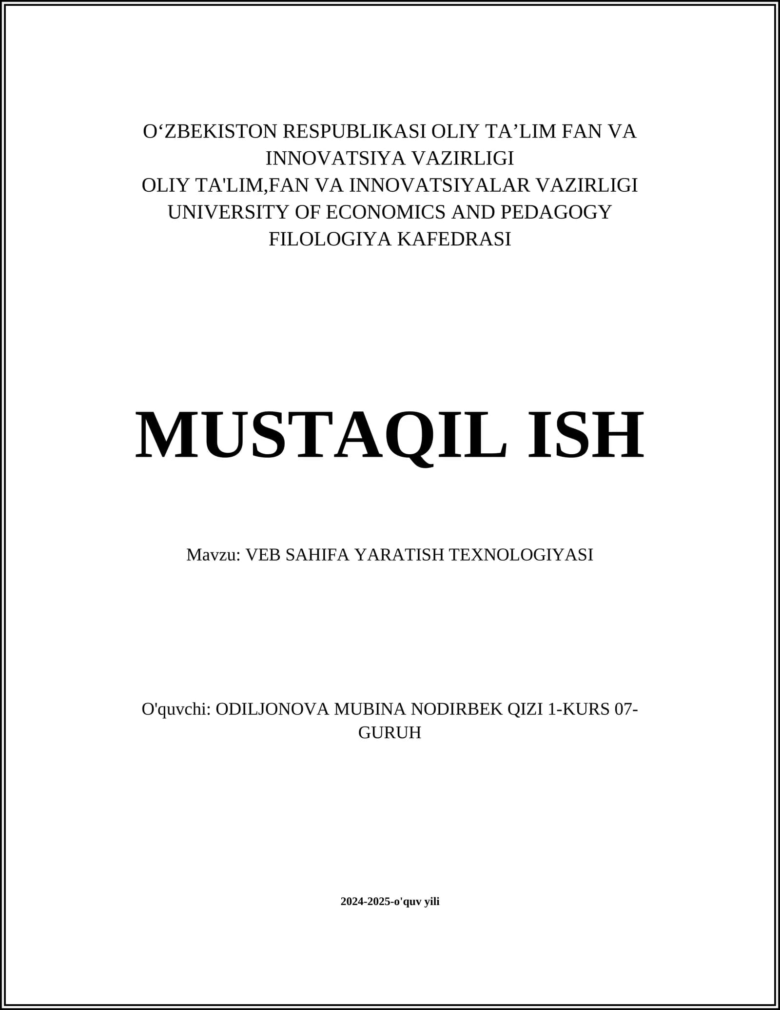VEB SAHIFA YARATISH TEXNOLOGIYASI