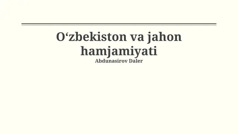 Oʻzbekiston va jahon hamjamiyati