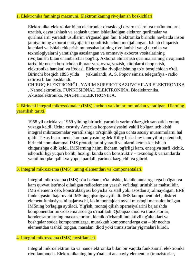 Elektronika faniningi mazmuni