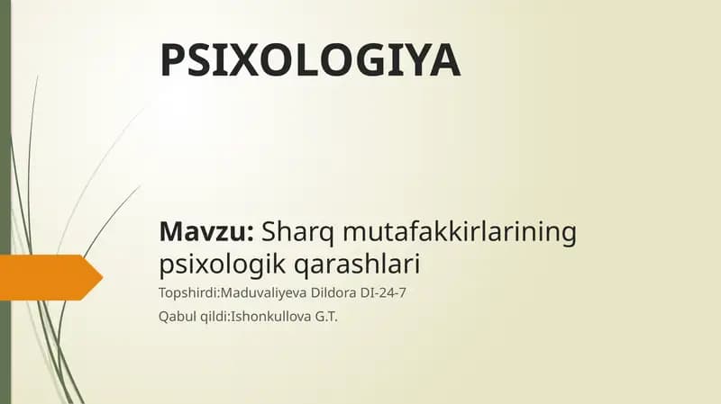 Sharq mutafakkirlarining psixologik qarashlari