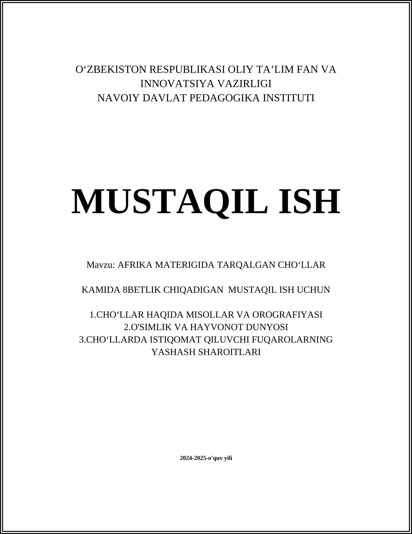 AFRIKA MATERIGIDA TARQALGAN CHOʻLLAR