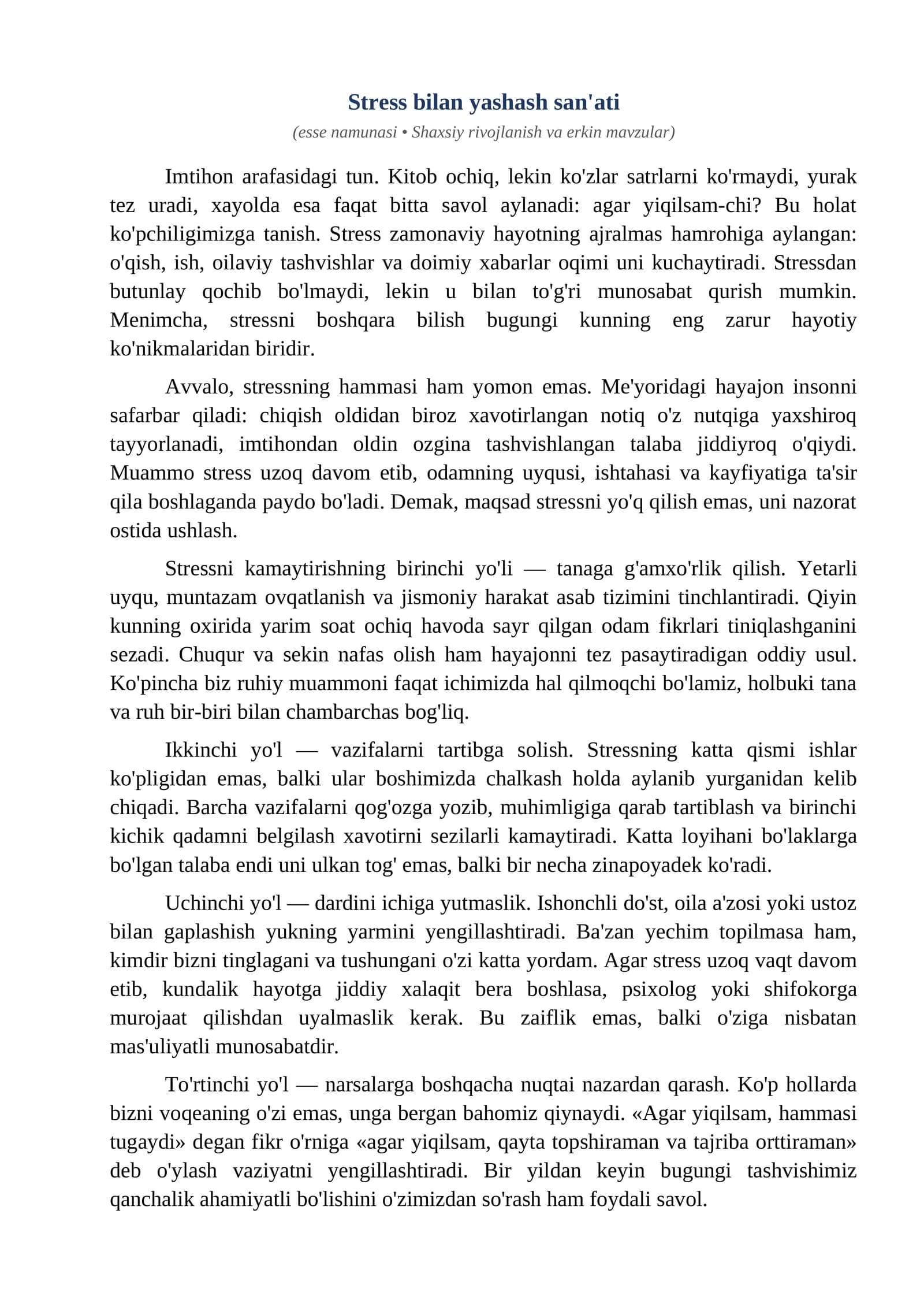 Esse Stress bilan yashash sanati