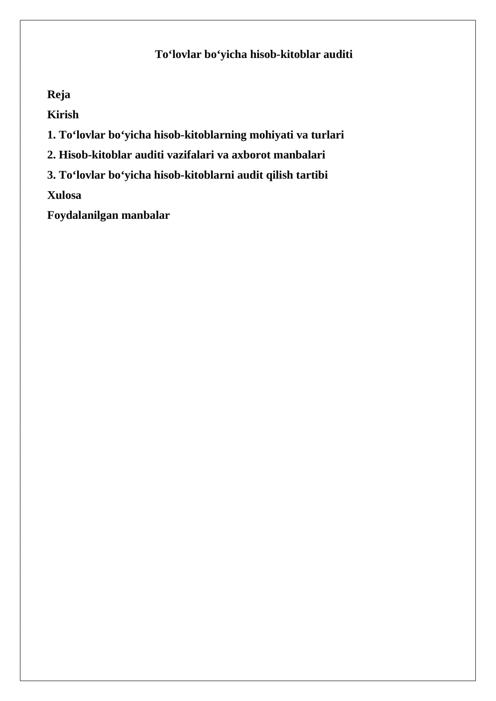 To‘lovlar bo‘yicha hisob-kitoblar auditi