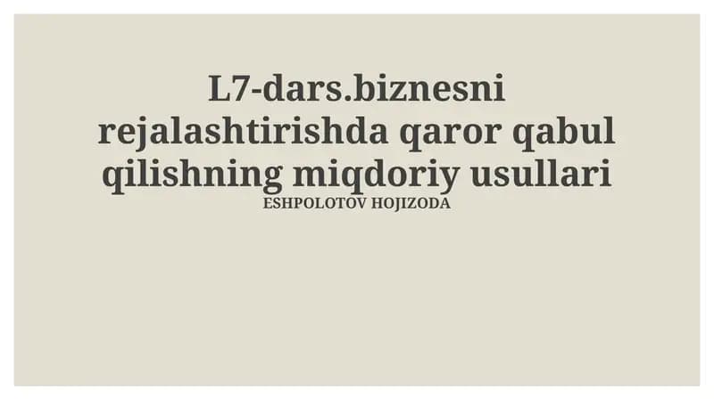Miqdoriy usullar biznesda