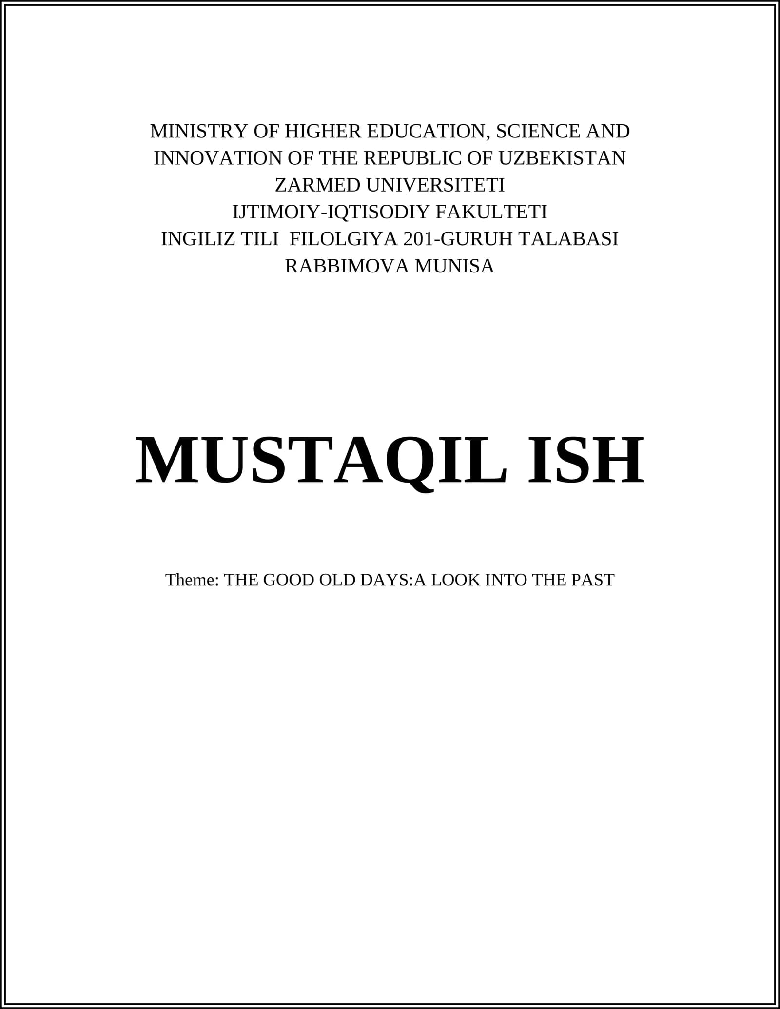 INGILIZ TILI FILOLGIYA 201-GURUH TALABASI RABBIMOVA MUNISA