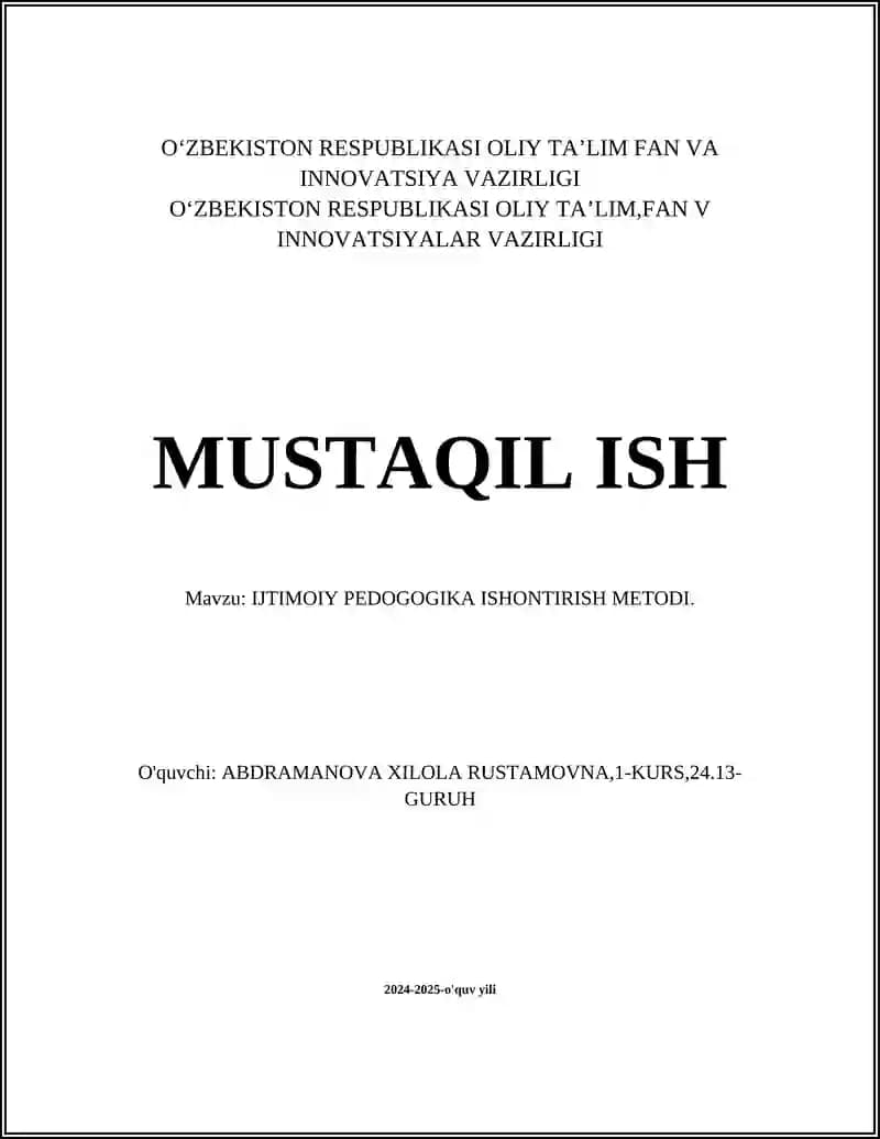 IJTIMOIY PEDOGOGIKA ISHONTIRISH METODI