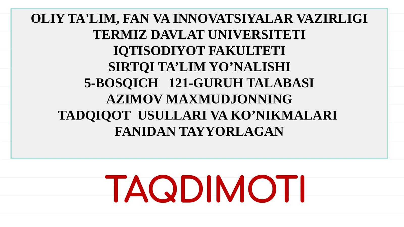 Tadqiqot Usullari va Ko'nikmalar