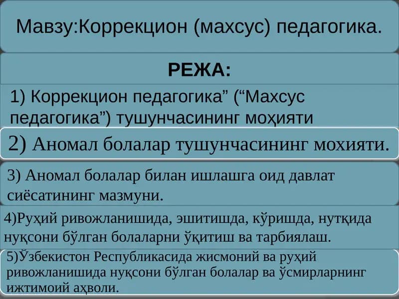 Тарбиялашда коррекция ва ривожланиш