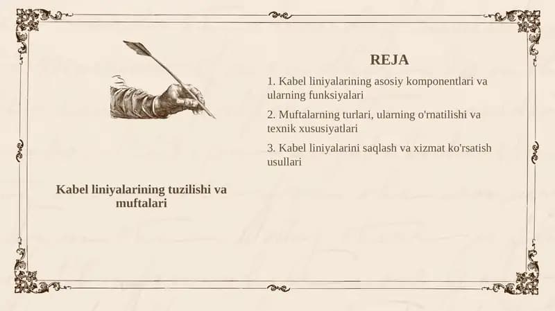 Kabel liniyalarining tuzilishi va muftalari