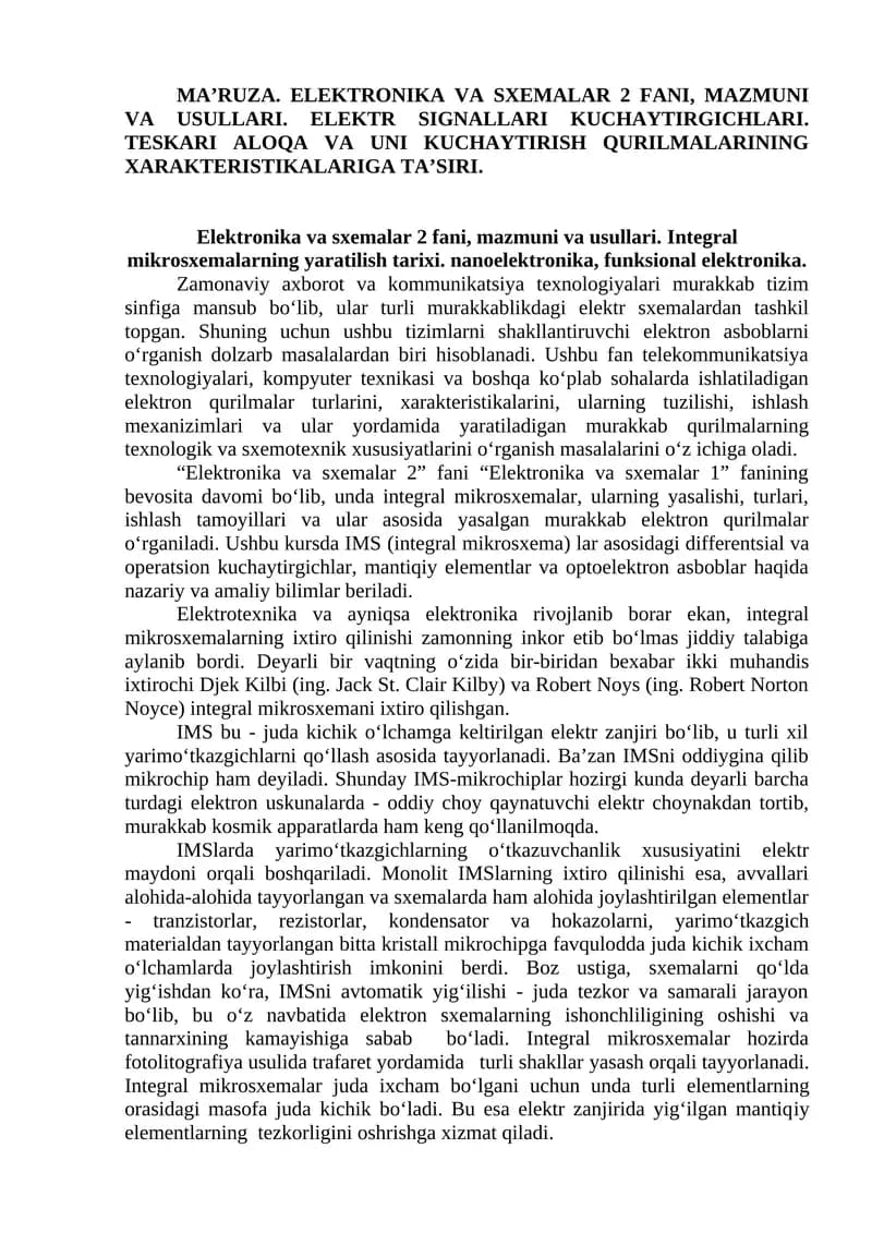 Elektronika va sxemalar 2
