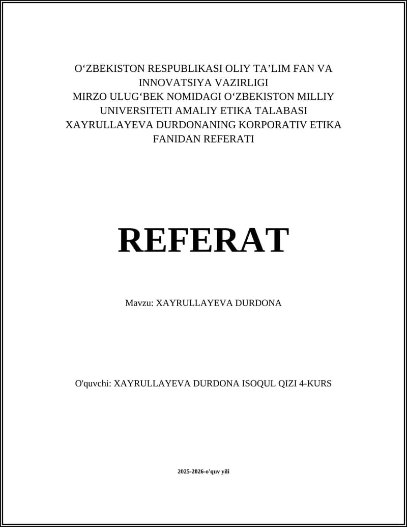 XAYRULLAYEVA DURDONA REFERAT