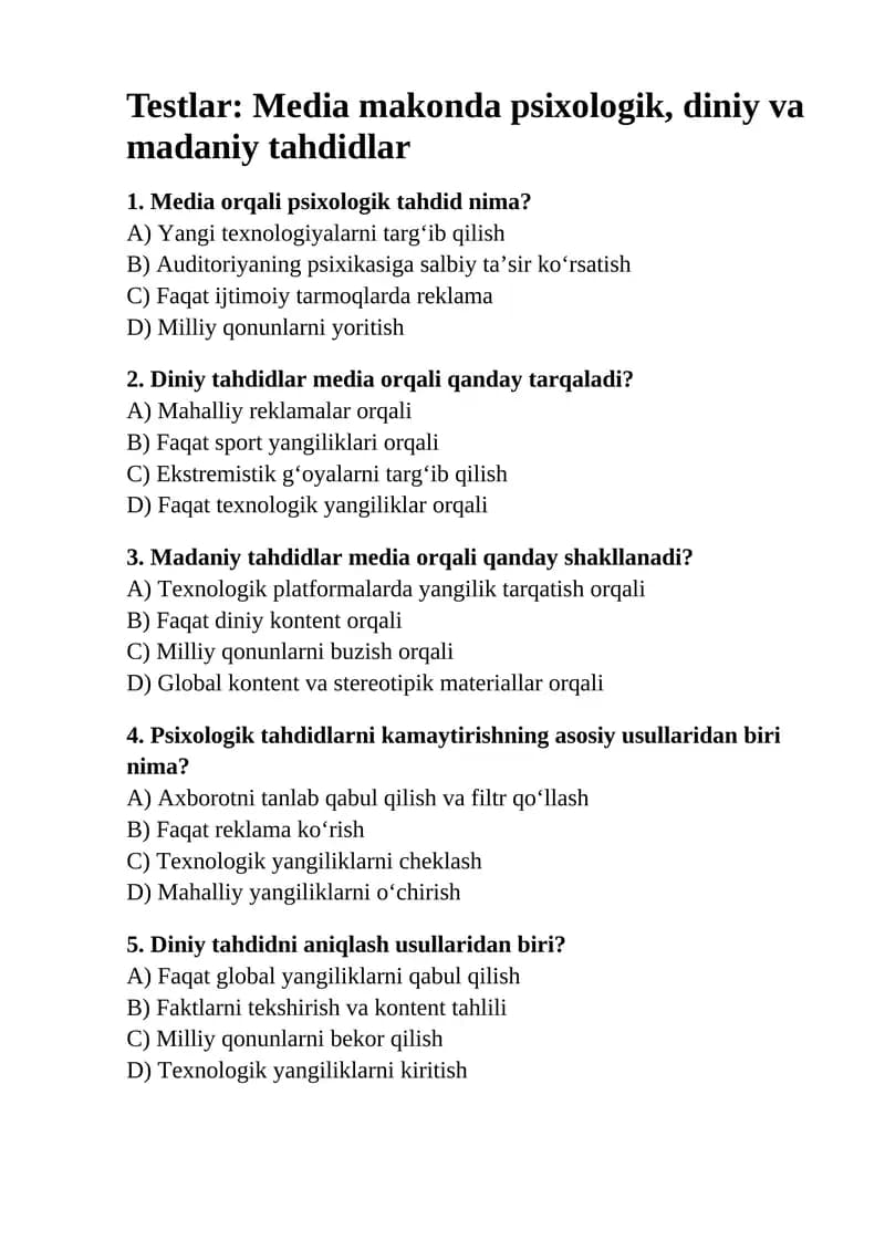Media makonda psixologik, diniy va madaniy tahdidlar