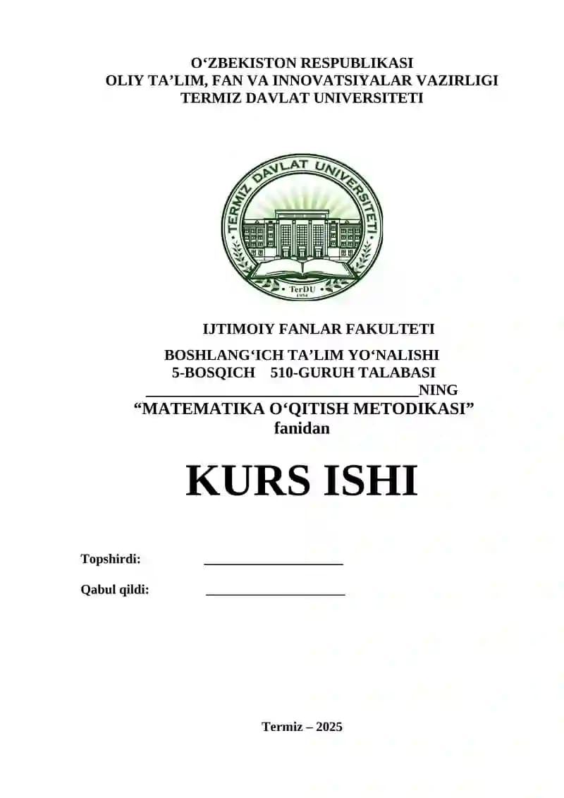 "MATEMATIKA O‘QITISH METODIKASI"